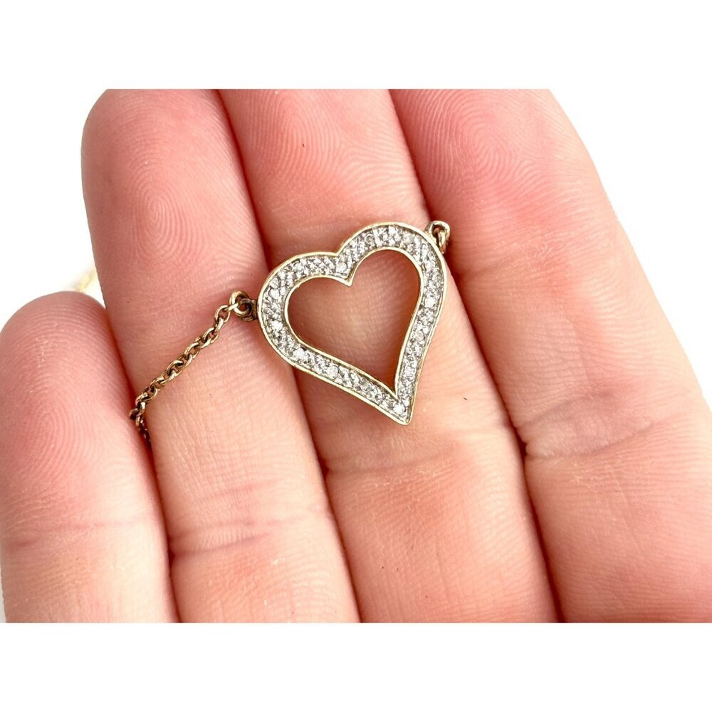 Heart Shaped Rhinestone Sterling Silver Gold T Vintage Pendant Necklace - 17" - Picture 4 of 11